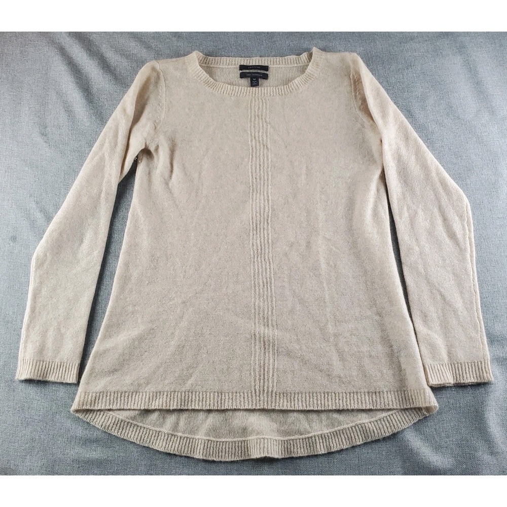 Saffron Sweater Womens Medium Beige Cashmere Round Neck Long Sleeve Pullover